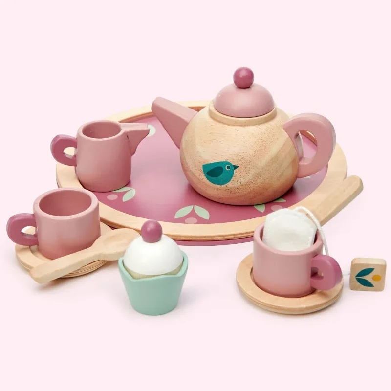 Wooden Birdie Tea Set & Tray