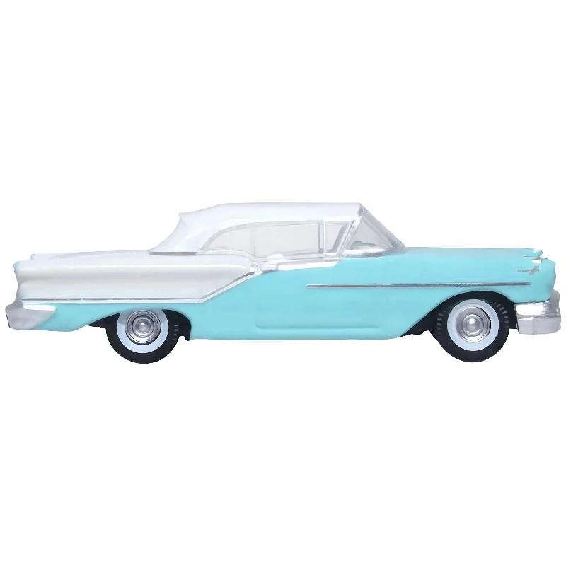 1957 Oldsmobile 88 Convertible (Top-Up) Banff Blue and Alcan White with White 1/87 (HO) Scale Diecast Model Car by Oxford Diecast 1957 Oldsmobile 88 Convertible (Top-Up) Banff Blue and Alcan White with White 1/87 (HO) Scale Diecast Model Car by Oxford Diecast