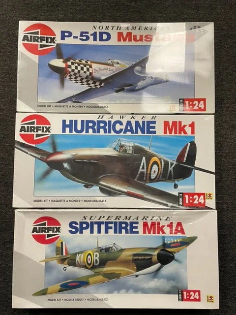 Airfix 1/24 scale 3 kit bundle Spitfire, P-51D Mustang & Hurricane MKk1 all Factory Sealed Airfix 1/24 scale 3 kit bundle Spitfire, P-51D Mustang & Hurricane MKk1 all Factory Sealed