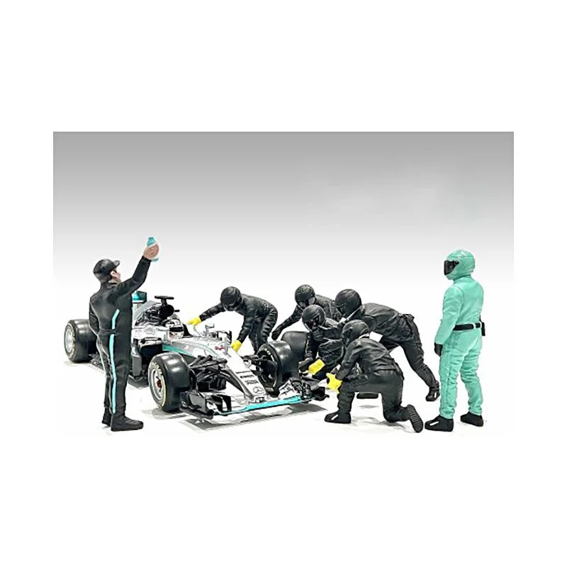 Formula One F1 Pit Crew 7 Figure Set Team Black Release III for 1/43 Scale Models by American Diorama Formula One F1 Pit Crew 7 Figure Set Team Black Release III for 1/43 Scale Models by American Diorama