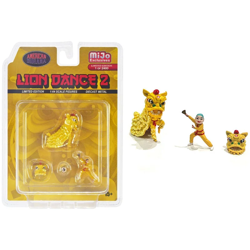 "Lion Dance 2" 4 piece Diecast Figure Set (1 Figures 1 Lion 2 Accessories) Limited Edition to 2400 pieces Worldwide for 1/64 Scale Models by American Diorama