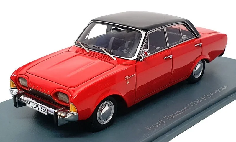 Neo 1/43 Scale Resin NEO44556 - Ford Taunus 17M P3 4Dr - Red/Black