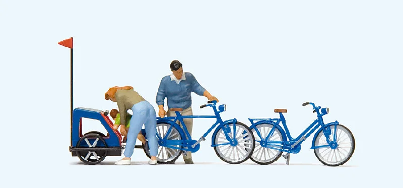 Preiser Family Bicycle Ride Preparation (3) Exclusive Figure Set PR10635