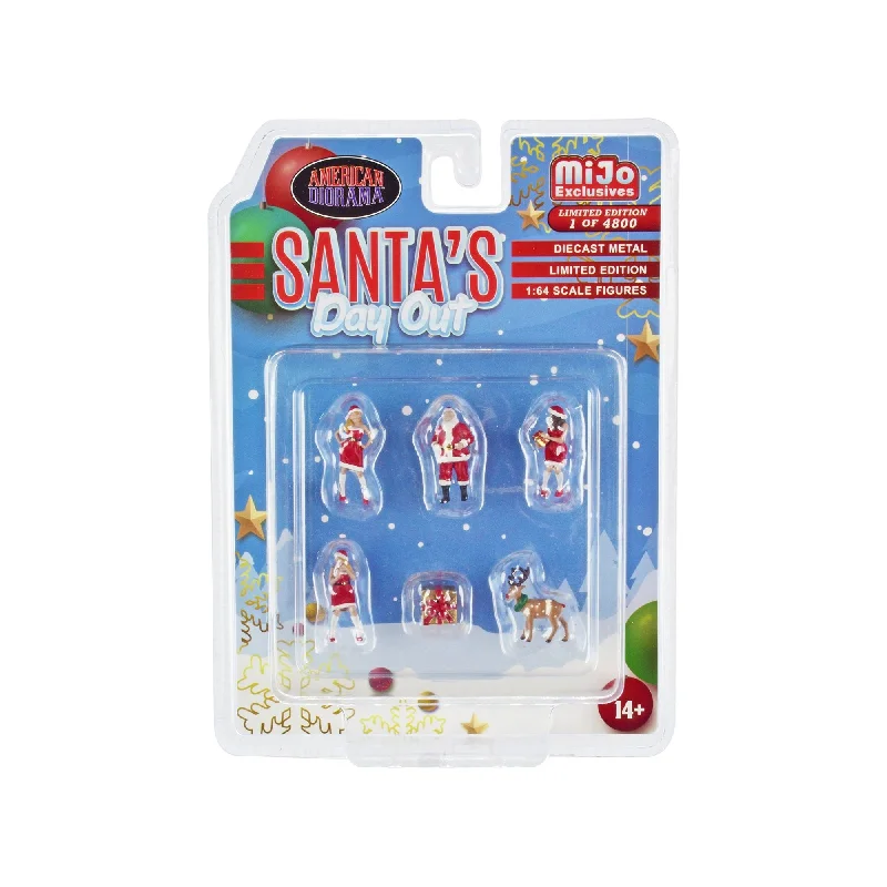 "Santa's Day Out" 6 piece Diecast Set (1 Man 2 Women 1 Reindeer 1 Present Figures and Accessories) Limited Edition to 4800 pieces Worldwide 1/64 Scale Models by American Diorama "Santa's Day Out" 6 piece Diecast Set (1 Man 2 Women 1 Reindeer 1 Present Figures and Accessories) Limited Edition to 4800 pieces Worldwide 1/64 Scale Models by American Diorama