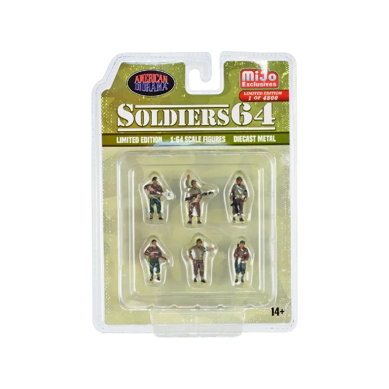 "Soldiers 64" 6 piece Diecast Set Military Figures Limited Edition to 4800 pieces Worldwide for 1/64 Scale Models by American Diorama "Soldiers 64" 6 piece Diecast Set Military Figures Limited Edition to 4800 pieces Worldwide for 1/64 Scale Models by American Diorama