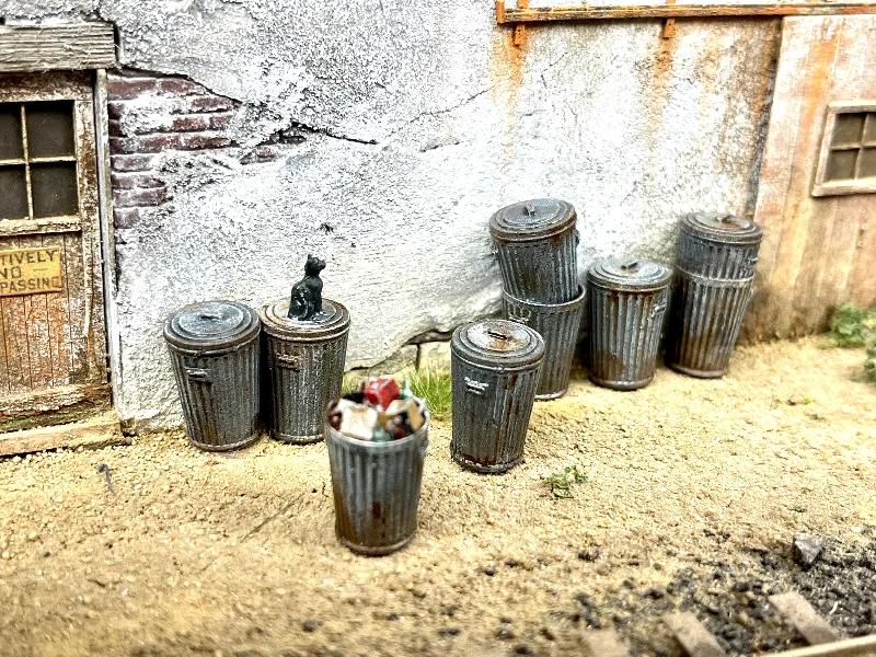 Trash Cans / Assorted (Set of 7)-  Resin Detail Part O Scale