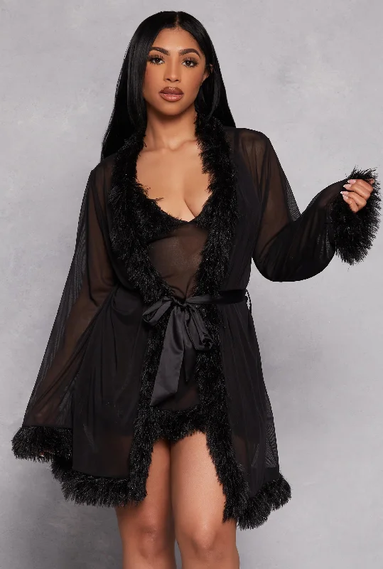 Feather Trim Robe