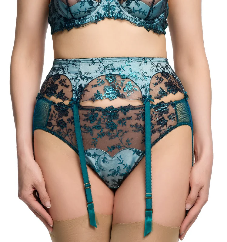 Dita Von Teese Victresse Kingfisher Lace High Waist Suspender Garter Belt D40041