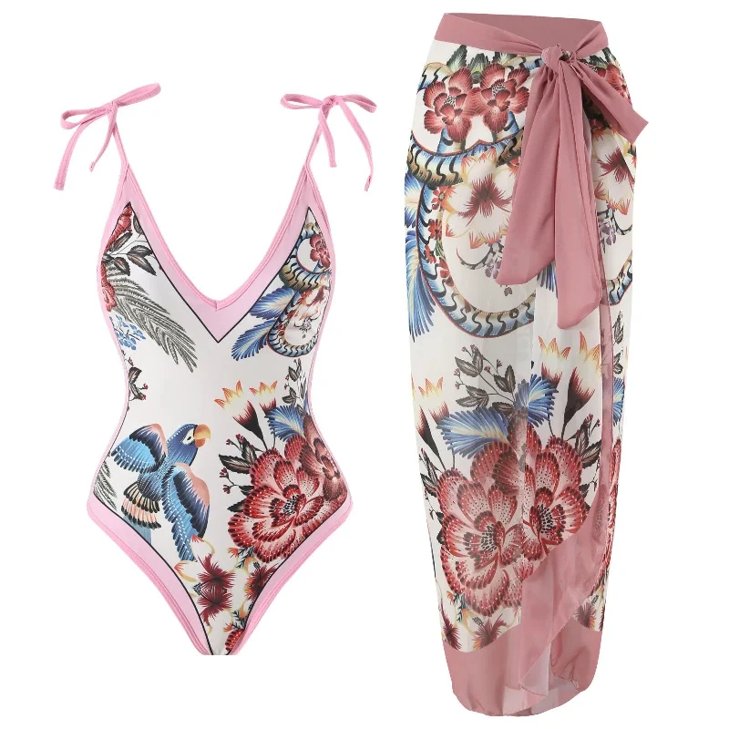 Jerry Blush Swimsuit with Sarong Skirt