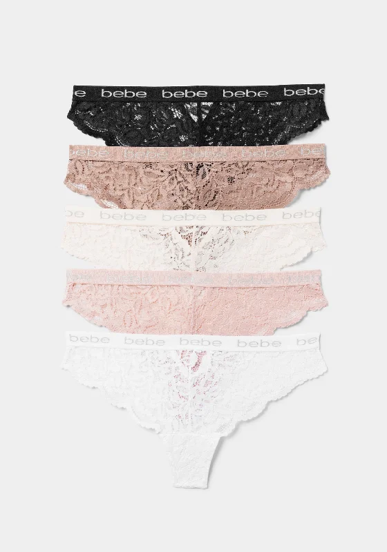 Five Pack Lace Tanga Set With Back Cut Out Detail