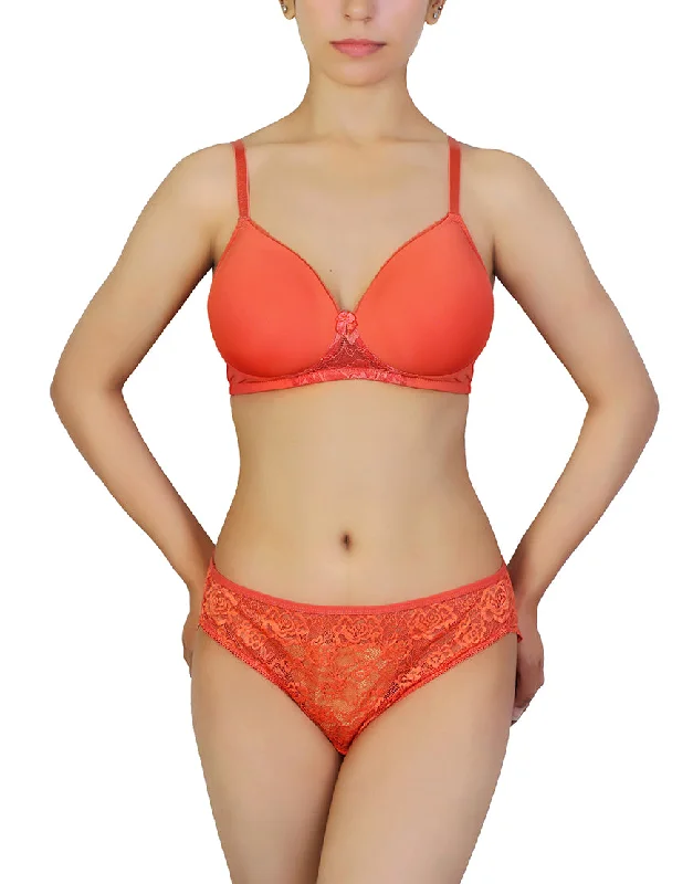 Losha Butterfly back Bra With Lacy Panty SET -BURN SIENNA