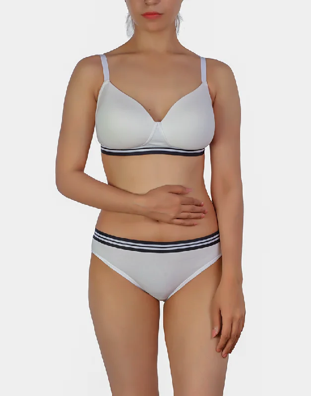 LOSHA LIGHTLY PADDED NON WIRED TSHIRT BRA WITH MATCHING PANTY-WHITE