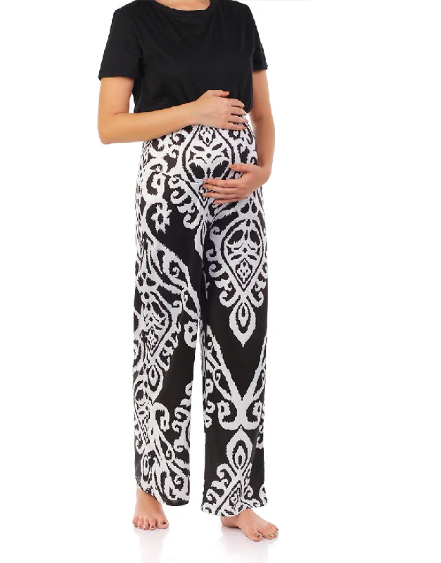 LOSHA MOMMY MATERNITY STRAIGHT LEG PANTS- BLACK PRINT