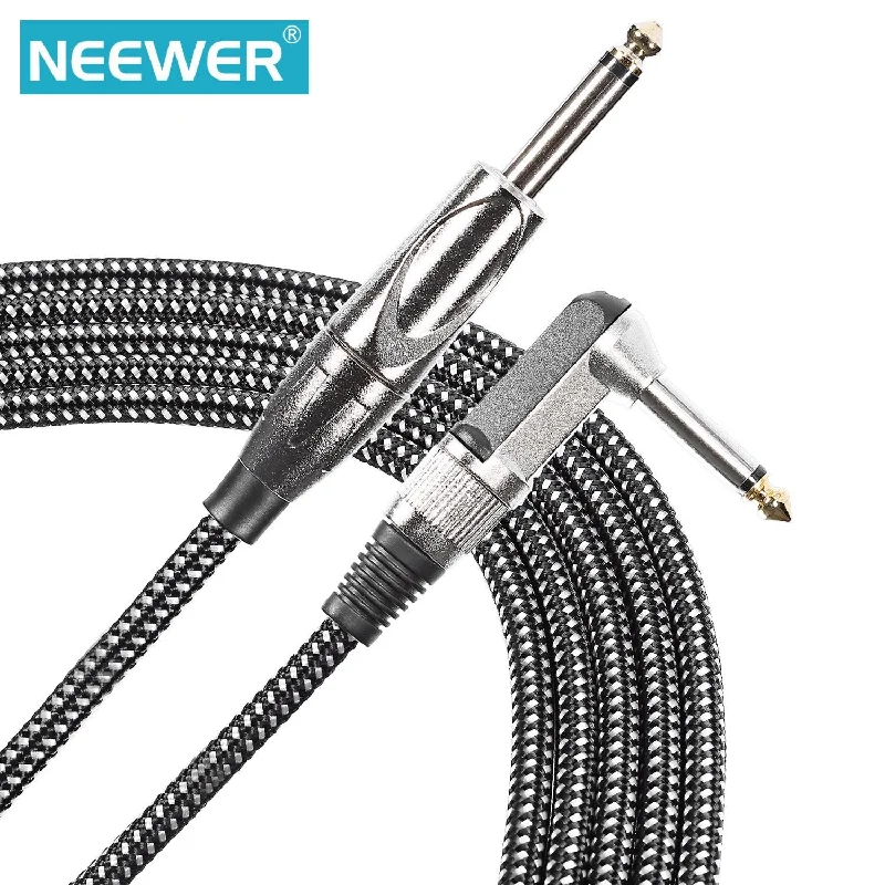 Neewer GR-24 10 Foot/3 Meters Guitar Instrument Cable with Standard 1/4 Inch Straight to Right Angle Plug, Black and White Tweed Woven Jacket Neewer GR-24 10 Foot/3 Meters Guitar Instrument Cable with Standard 1/4 Inch Straight to Right Angle Plug, Black and White Tweed Woven Jacket