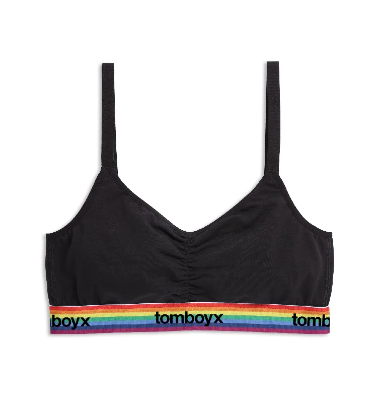 V Neck Bralette - Black Rainbow Logo