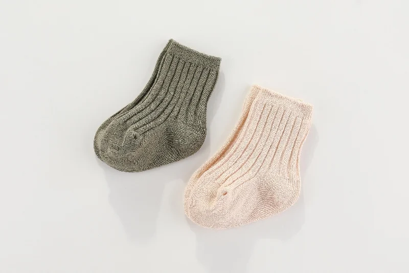 Crew Ribbed Socks 2Pk - Olive & Cream