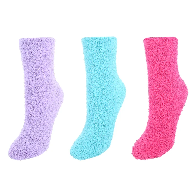 CTM® Women's Assorted Solid Bright Color Warm Fuzzy Socks (3 Pair)