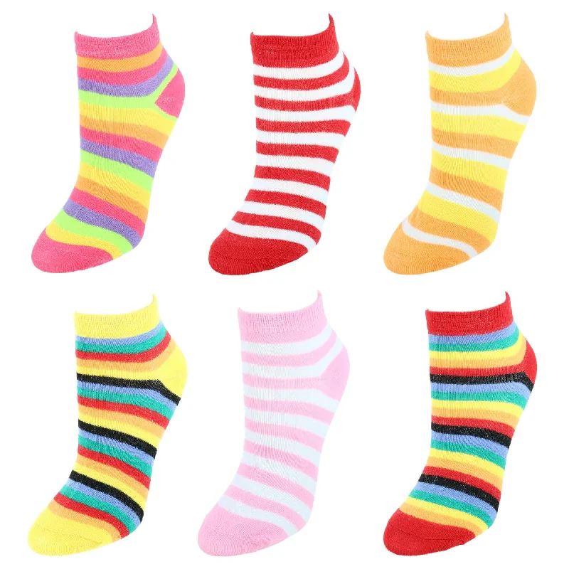 CTM® Women's Multi-Color Striped Low Cut Socks (6 Pack)