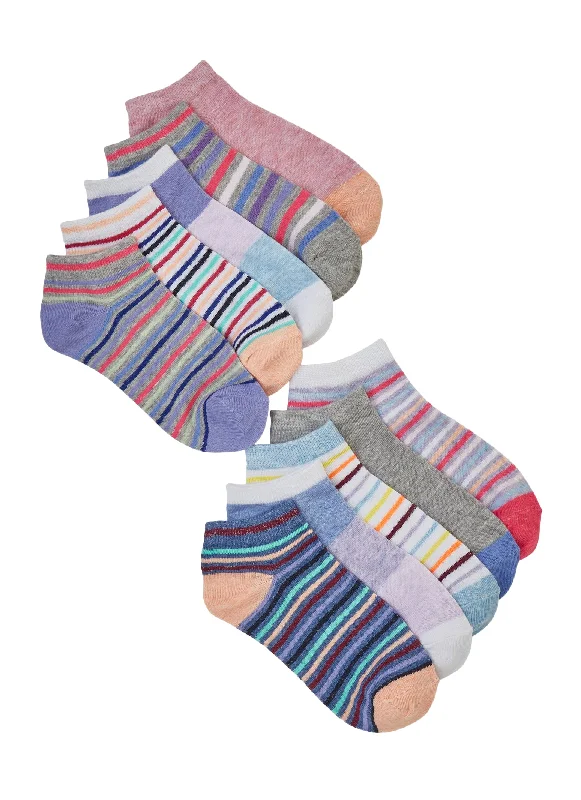 Girls Contrast Striped Patterned Socks 10 Pack