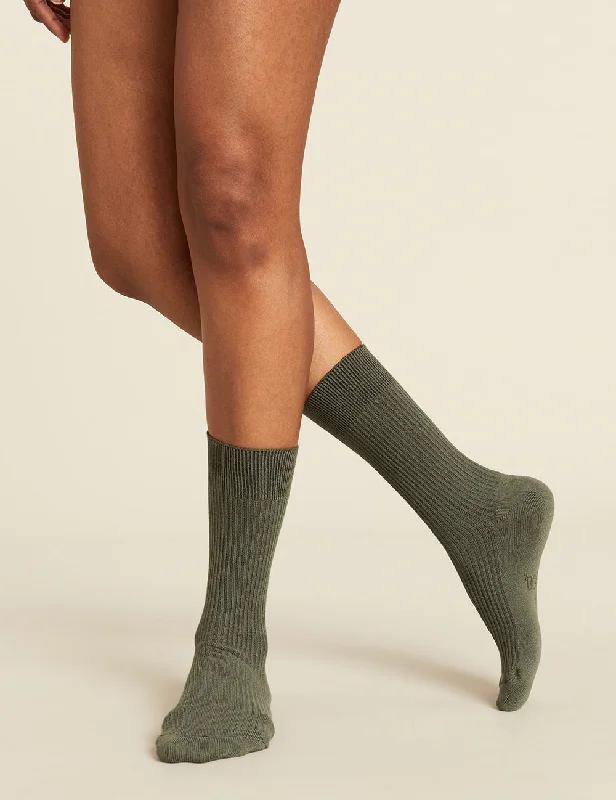 Women's Ribbed Crew Socks - Moss