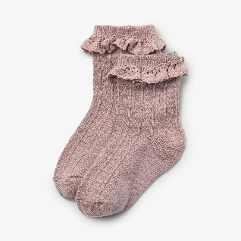 Wool Lace Socks Nora - dry rose