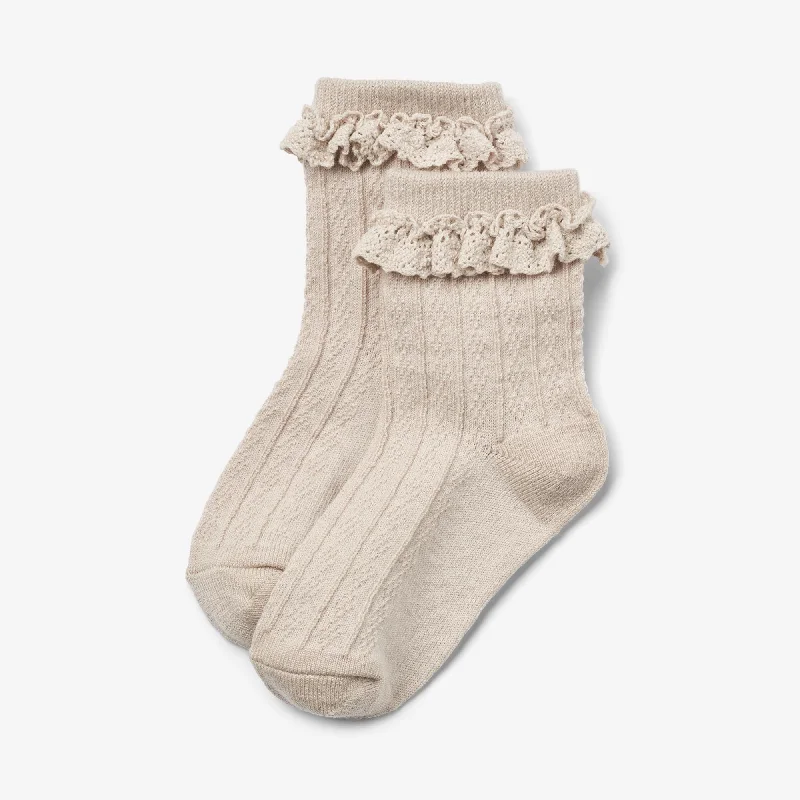 Wool Lace Socks Nora - offwhite