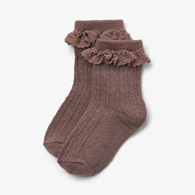 Wool Lace Socks Nora - shadow brown