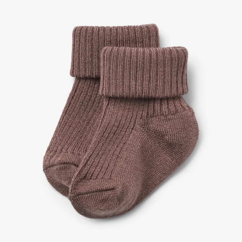 Wool Rib Socks Ziggy - shadow brown