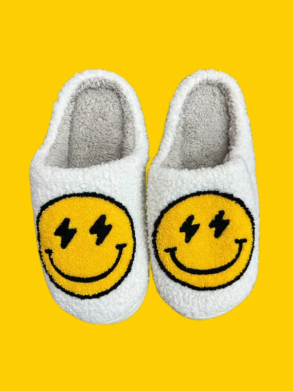 Yellow Lightning Smiley Slippers